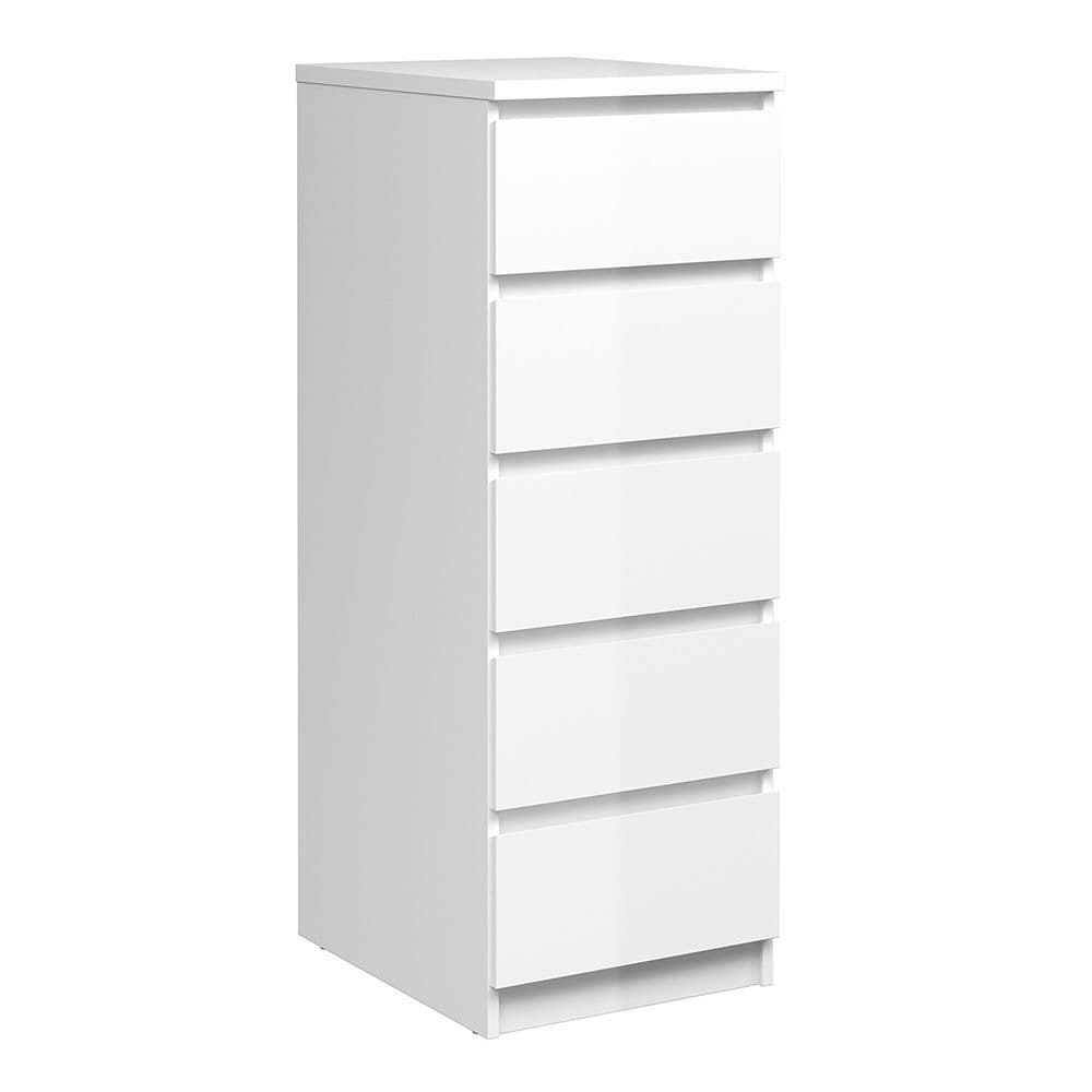 Enzo Narrow Chest of 5 Drawers in White High Gloss